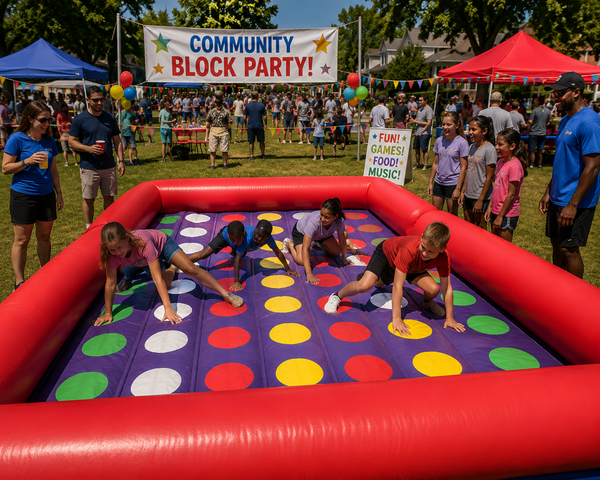 Twister Inflatable Game rental Buda TX BISD Cougars school carnival Garlic Creek Whispering Hollow HOA Hays County Garlic Capital of Texas