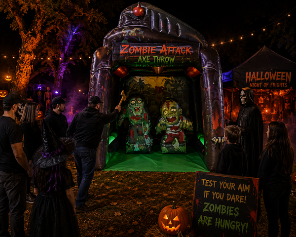 Zombie Attack Axe Throw rental Buda TX BISD Cougars school carnival Garlic Creek Whispering Hollow HOA Hays County Garlic Capital of Texas