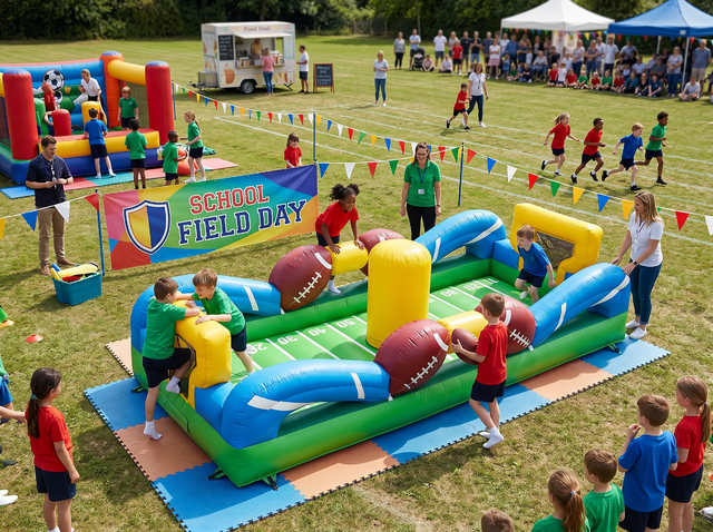 First and Goal Bungee Run rental Buda TX BISD Cougars school carnival Garlic Creek Whispering Hollow HOA Hays County Garlic Capital of Texas