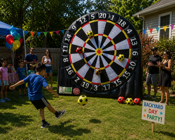 Giant Soccer Darts rental Buda TX BISD Cougars school carnival Garlic Creek Whispering Hollow HOA Hays County Garlic Capital of Texas