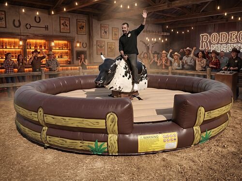 Mechanical bull rental with inflatable arena at a Central Texas event