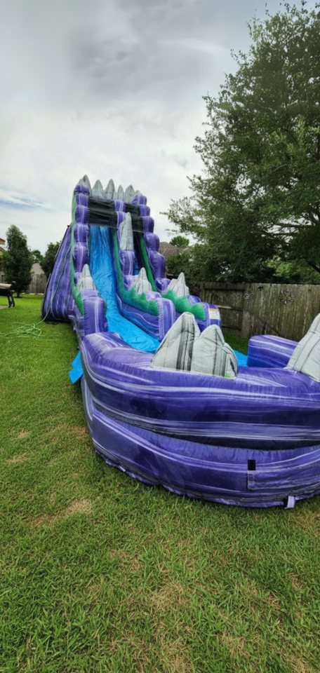 Purple monster inflatable water slide from Sandi's Moonwalks.