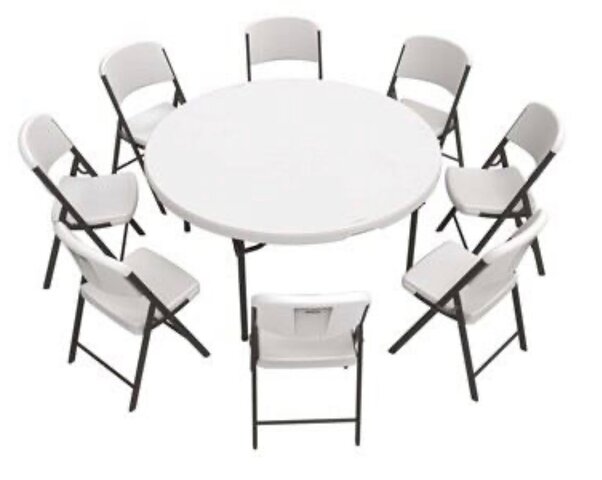 60-INCH ROUND TABLE AND (8) CHAIRS COMBO