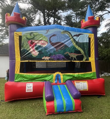 Neon Castle Bounce House - Dinosuar