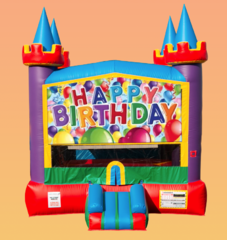 Neon Castle Bounce House  - Happy Birthday