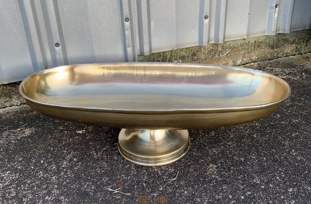 Brass Bowl- Oval Plain Pedestal, large