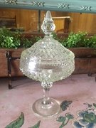 Cut Clear Glass Compote w Lid