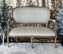 French Gold Woodwork Settee w Brocade Fabric (has matching sofa)