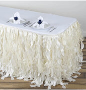 Curly Ribbon Table Skirt, ivory taffeta