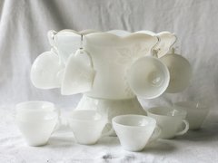 Vintage Milk Glass Punch Bowl w/ cups