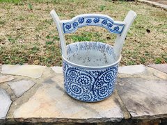 Blue & White Stirrup Vase, large