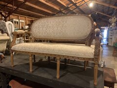 French Gold Woodwork Sofa w Brocade Fabric (has matching settee)