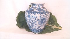 Blue & White Flower Pattern Vase, 8 1/2"