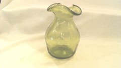 Fluted Rim Green Crackle Glass Vase, small