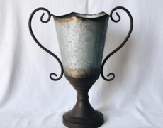 Galvanized Pedestal Urn w Handles, Tall- 2 available