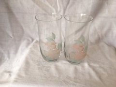 Vintage Clear Glass Tumbler w/ Floral Motif- 6 available