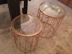 Modern Round Gold Side Table w/ Glass Top, 2 sizes