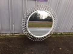 White Wire Frame Round Mirror
