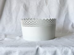 White Tin Container, lace cut out accent