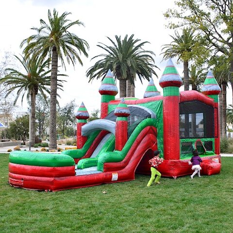 Midnight inflatable bounce house and slide