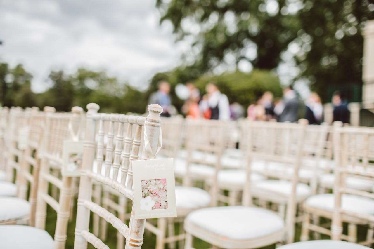 Chairs set up for a wedding ceremony Chairs set up for a wedding ceremony