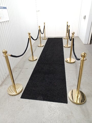 15ft Black Carpet and (8) Gold Stanchions (step and repeat)