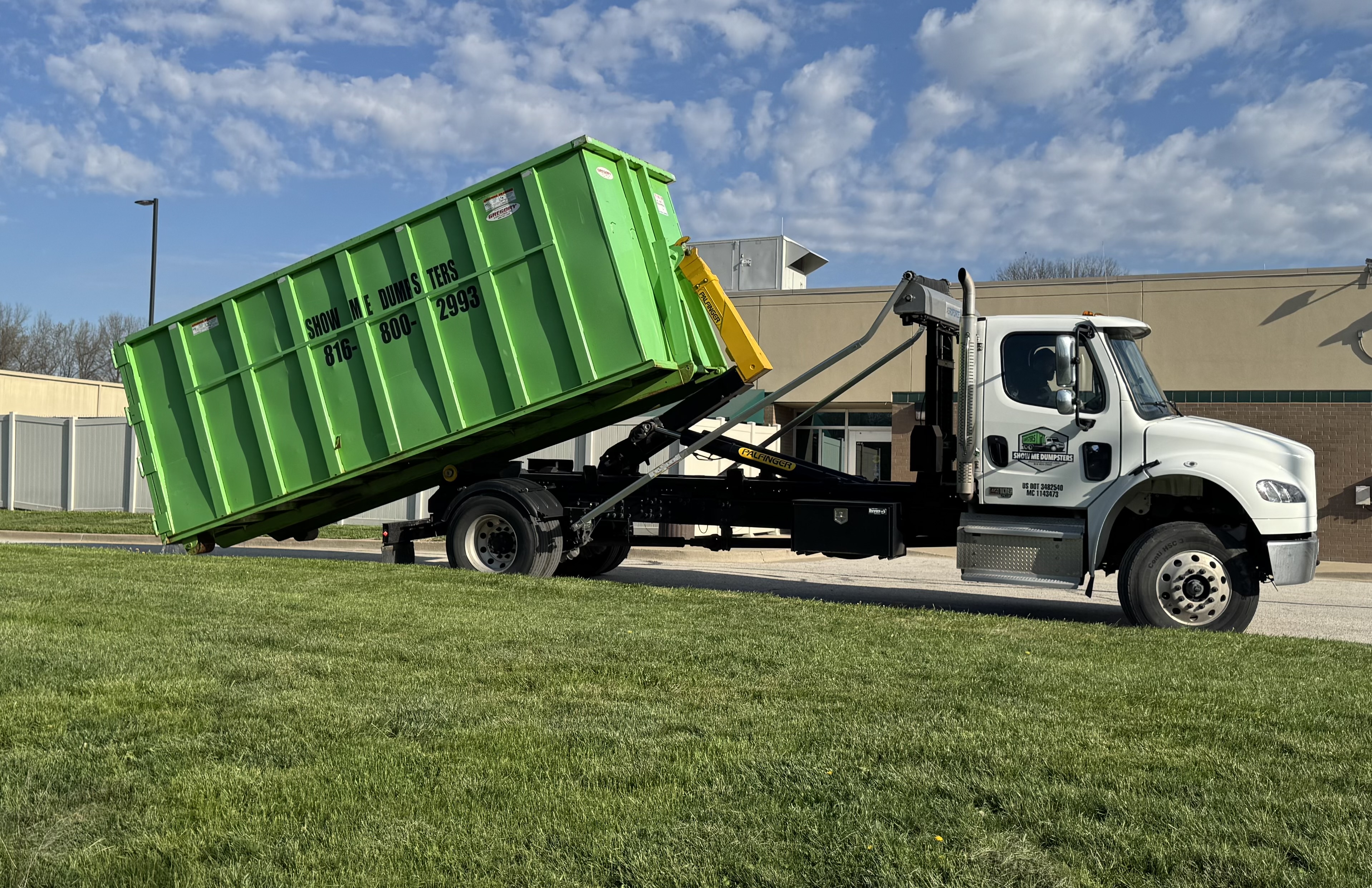 Show Me Dumpsters LLC roll-off dumpster truck Kansas City MO 816-800-2993