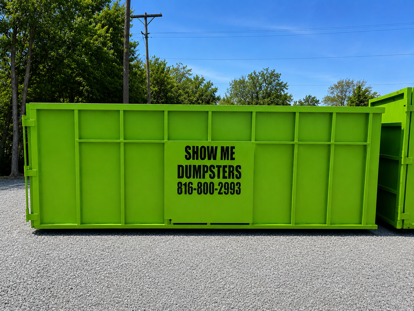Show Me Dumpsters LLC green roll-off dumpster rental Kansas City MO 816-800-2993