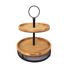 Wood Two-Tier Round Serving Stand