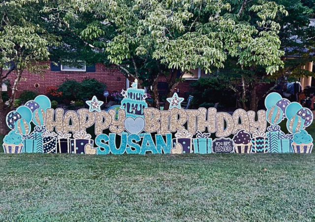 Aqua, Black, & Gold Birthday Yard Sign