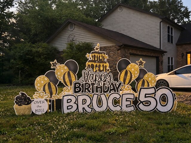 birthdayblackgoldwhiteyardsign