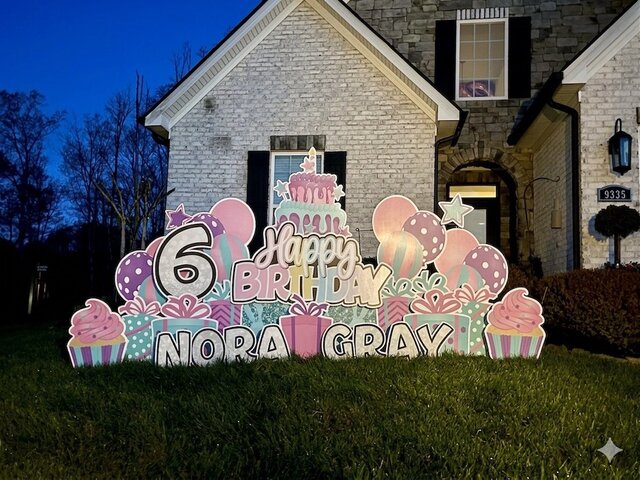 birthdaypinkpurpletealyardsign