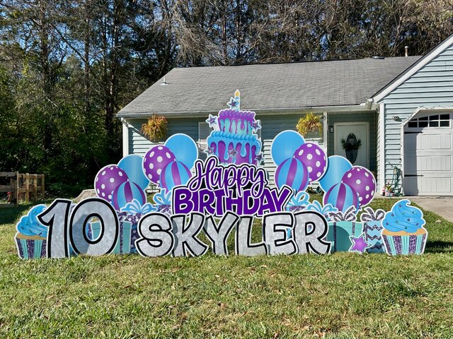 Purple, Light Blue, & Aqua Birthday Yard Sign