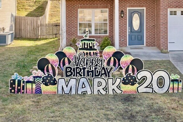 birthdayblackrainbowglitteryardsign