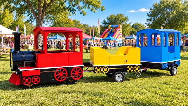 Kids riding the trackless train at a festival near Collegedale, TN