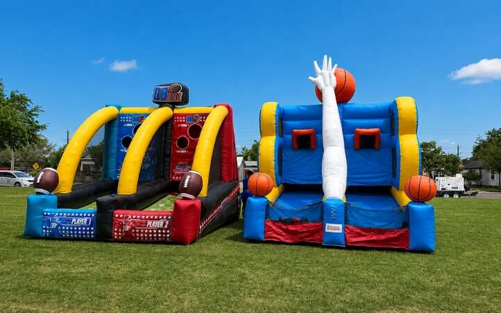 Kids and adults playing an interactive lawn game rental