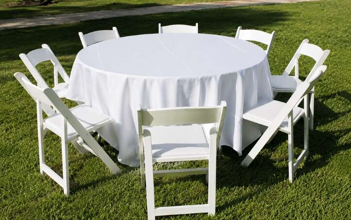 Folding tables and chairs set up for a party in McAllen, TX