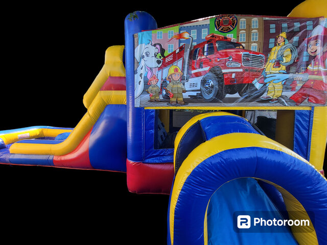 FIRE TRUCK DOUBLE WATER SLIDE & POOL