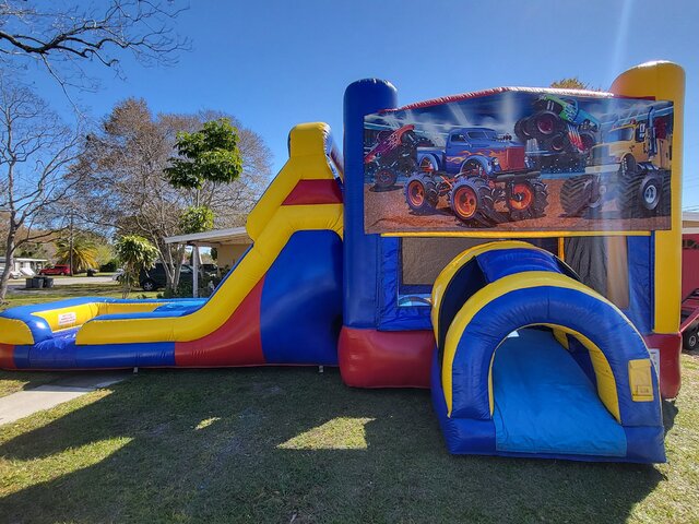 MONSTER TRUCK ARENA DOUBLE WATER SLIDE & DEEP POOL