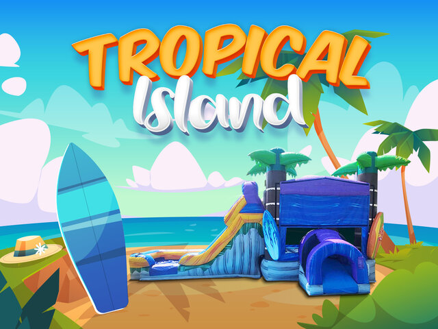 TROPICAL ISLAND SINGLE WATER SLIDE & SPLASH PAD