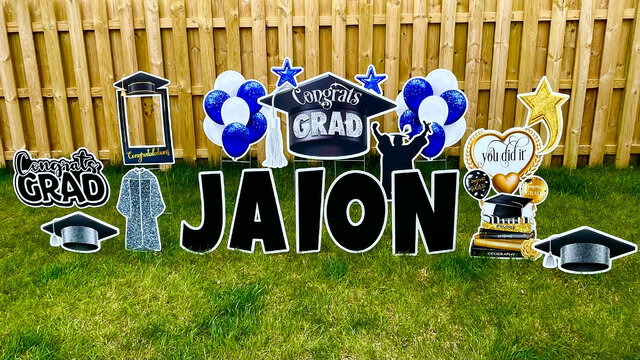 Silver Sign Graduation Package + 1 Name + Choose Your Balloon Color!