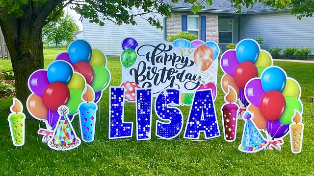 Happy Birthday Large Sign Set, Multi color Balloons Set, +1 Name