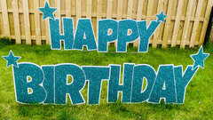 Teal Sparkle Happy Birthday Letters