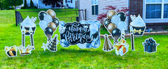 Silver Happy Birthday Large Sign + Black and Gold Super Set 