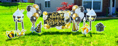 Gold Happy Birthday Large Sign + Black and Gold Super Set