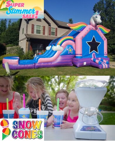 *SUPER SUMMER SALE* The Glitter Unicorn Bounce House with Double Lane Water Slide with Free Snow Cone Machine Rental (Supplies Included)