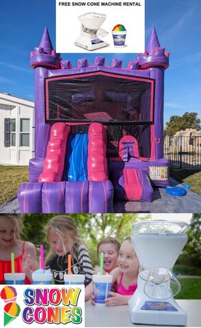 Free Snow Cone Machine SALE - Princess Castle Bounce House with Slide (DRY) with Free Snow Cone Machine Rental (Supplies Included)