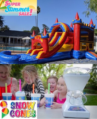 *SUPER SUMMER SALE* The Fortress Bounce House with Double Lane Water Slide with Free Snow Cone Machine Rental (Supplies Included)