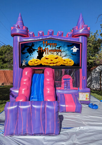 Pumpkin Halloween Castle Bounce House with Slide