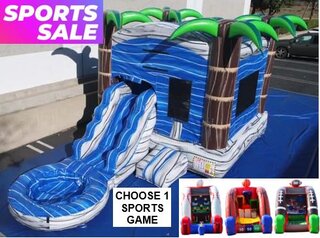  *SPORTS SALE* The Tropical Paradise Bounce House with Water Slide (WET) + Choose 1 Sports Challenge Game